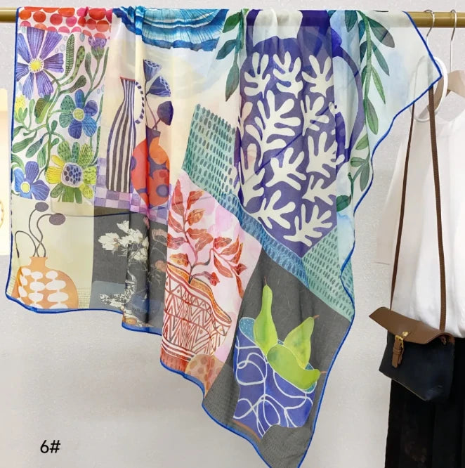 Wholesale Floral Print Square Scarves for Women Summer Silk-cotton Scarf