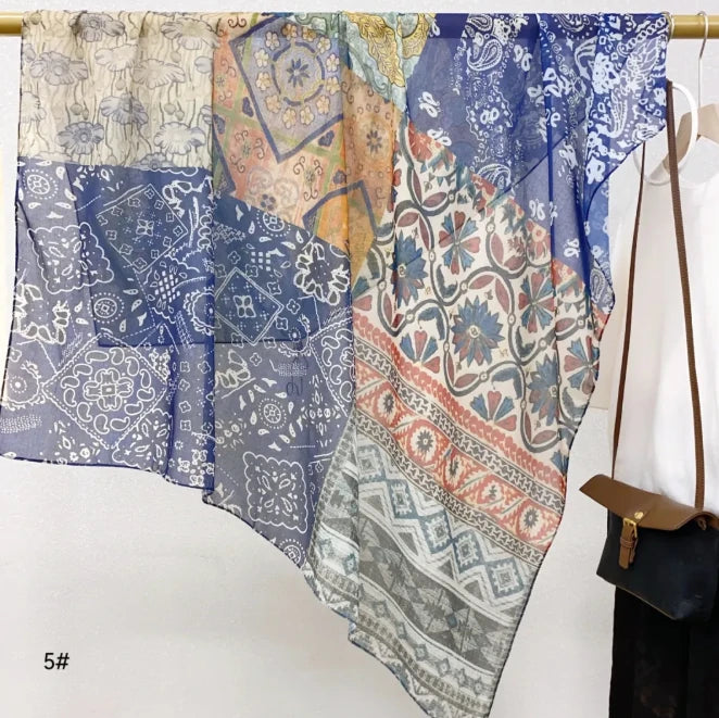 Wholesale Floral Print Square Scarves for Women Summer Silk-cotton Scarf