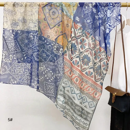 Wholesale Floral Print Square Scarves for Women Summer Silk-cotton Scarf