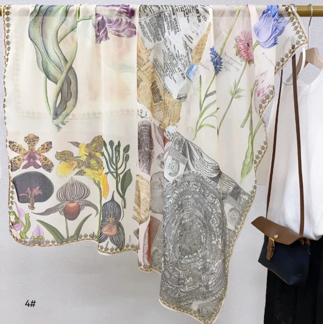 Wholesale Floral Print Square Scarves for Women Summer Silk-cotton Scarf