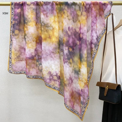 Wholesale Floral Print Square Scarves for Women Summer Silk-cotton Scarf