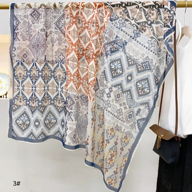 Wholesale Floral Print Square Scarves for Women Summer Silk-cotton Scarf