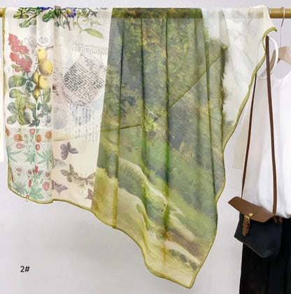 Wholesale Floral Print Square Scarves for Women Summer Silk-cotton Scarf