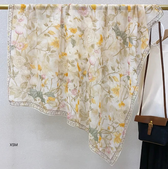 Wholesale Floral Print Square Scarves for Women Summer Silk-cotton Scarf
