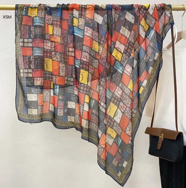 Wholesale Floral Print Square Scarves for Women Summer Silk-cotton Scarf