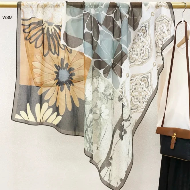 Wholesale Floral Print Square Scarves for Women Summer Silk-cotton Scarf