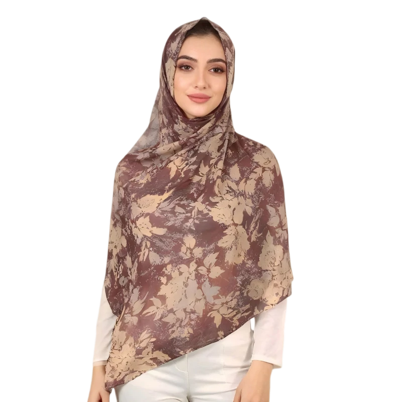 Wholesale Floral Printed Chiffon Hijab Scarf Lightweight Breathable