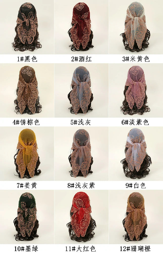 12 colors of Embroidery Hair Scarf