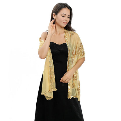 Yellow Embroidered Sequins Scarf