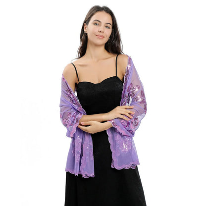 Purple Embroidered Sequins Scarf