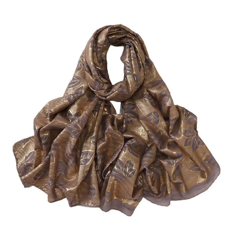 Wholesale Gold Foil Leaf Pattern Chiffon Scarf Elegant Metallic Leaf Print Hijab