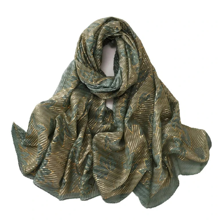 Wholesale Gold Foil Leaf Pattern Chiffon Scarf Elegant Metallic Leaf Print Hijab