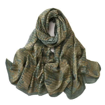 Wholesale Gold Foil Leaf Pattern Chiffon Scarf Elegant Metallic Leaf Print Hijab