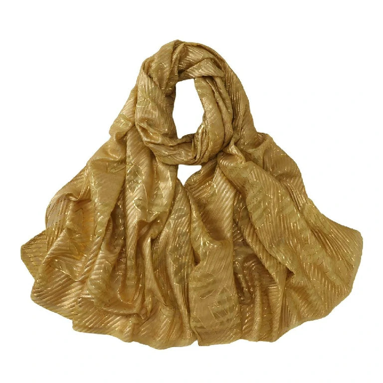 Wholesale Gold Foil Leaf Pattern Chiffon Scarf Elegant Metallic Leaf Print Hijab