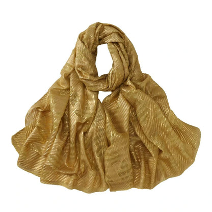Wholesale Gold Foil Leaf Pattern Chiffon Scarf Elegant Metallic Leaf Print Hijab