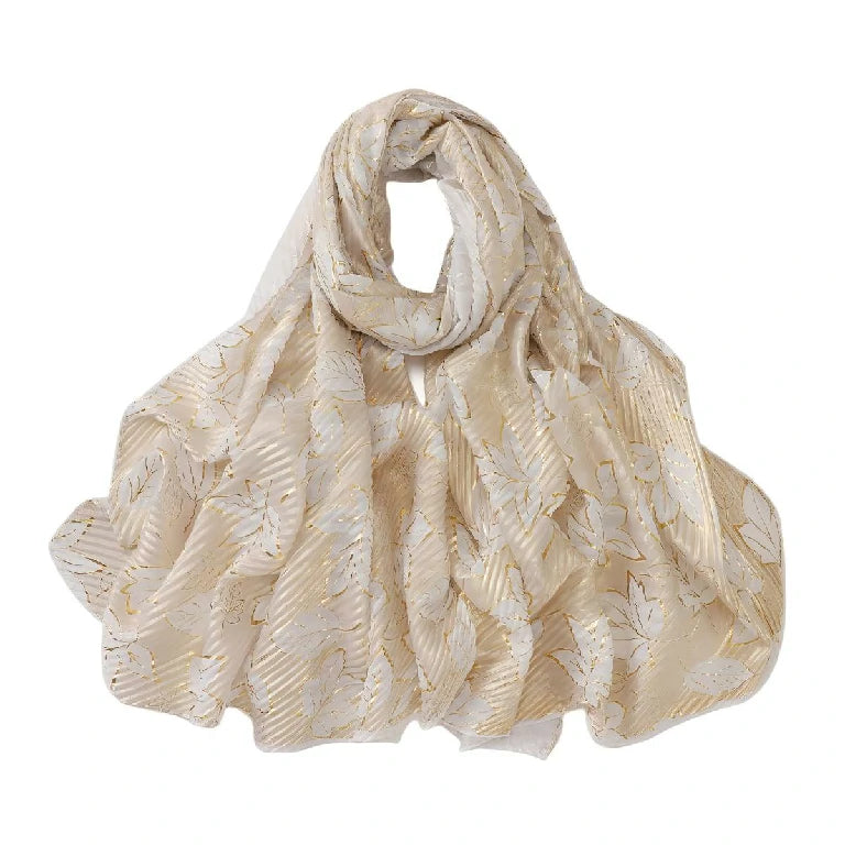 Wholesale Gold Foil Leaf Pattern Chiffon Scarf Elegant Metallic Leaf Print Hijab