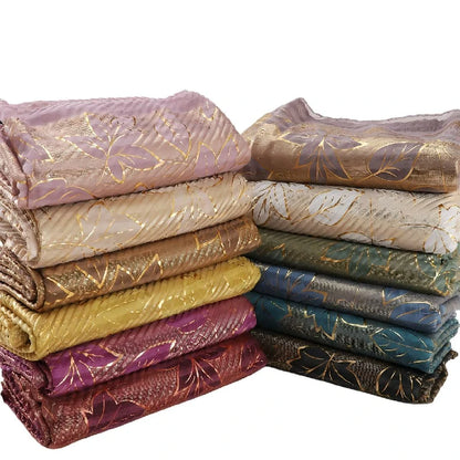 Wholesale Gold Foil Leaf Pattern Chiffon Scarf Elegant Metallic Leaf Print Hijab