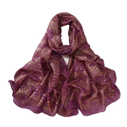 Wholesale Gold Foil Leaf Pattern Chiffon Scarf Elegant Metallic Leaf Print Hijab