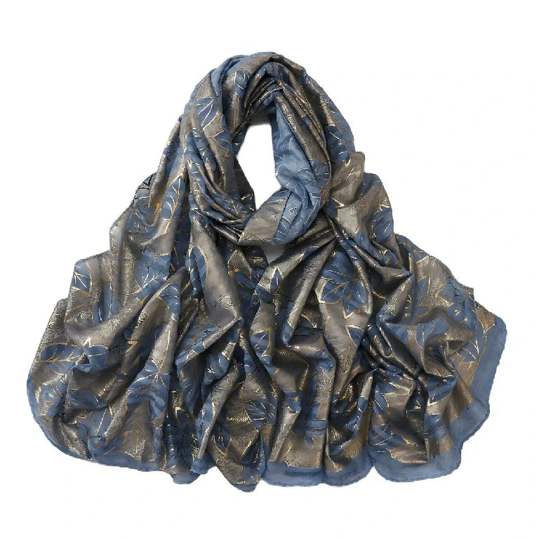 Wholesale Gold Foil Leaf Pattern Chiffon Scarf Elegant Metallic Leaf Print Hijab