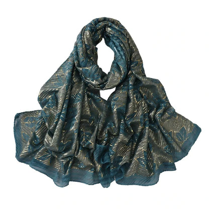 Wholesale Gold Foil Leaf Pattern Chiffon Scarf Elegant Metallic Leaf Print Hijab