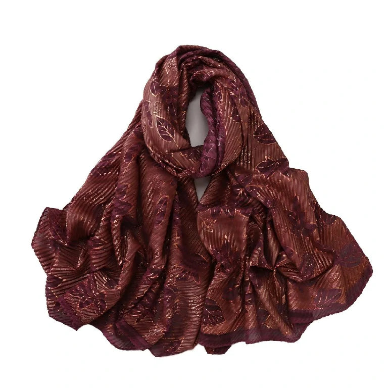 Wholesale Gold Foil Leaf Pattern Chiffon Scarf Elegant Metallic Leaf Print Hijab
