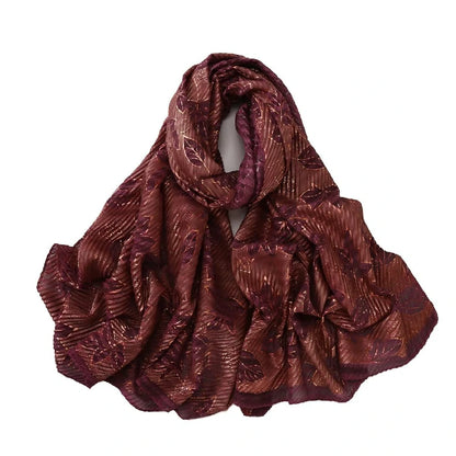 Wholesale Gold Foil Leaf Pattern Chiffon Scarf Elegant Metallic Leaf Print Hijab