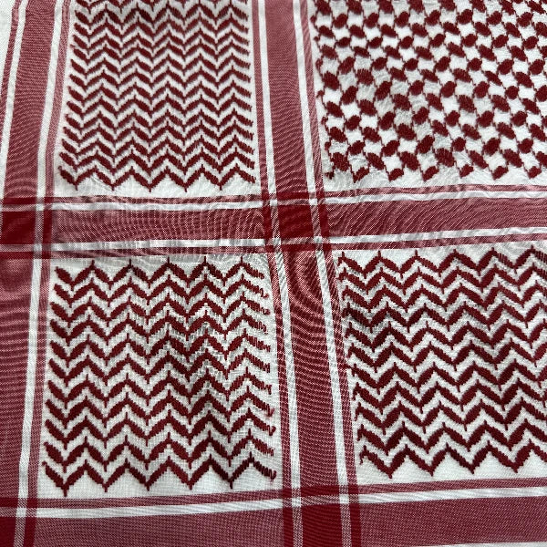 Red and white keffiyeh details