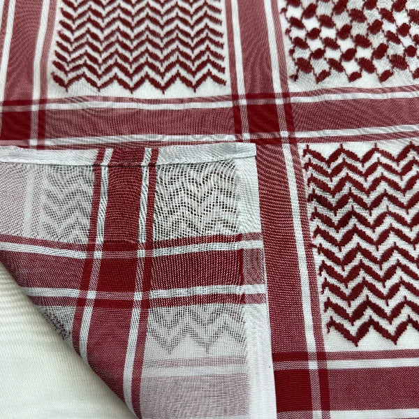 Red and white keffiyeh details