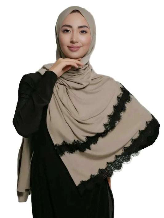 Wholesale High Quality Breathable Jersey Scarf with Scalloped Lace Detailing