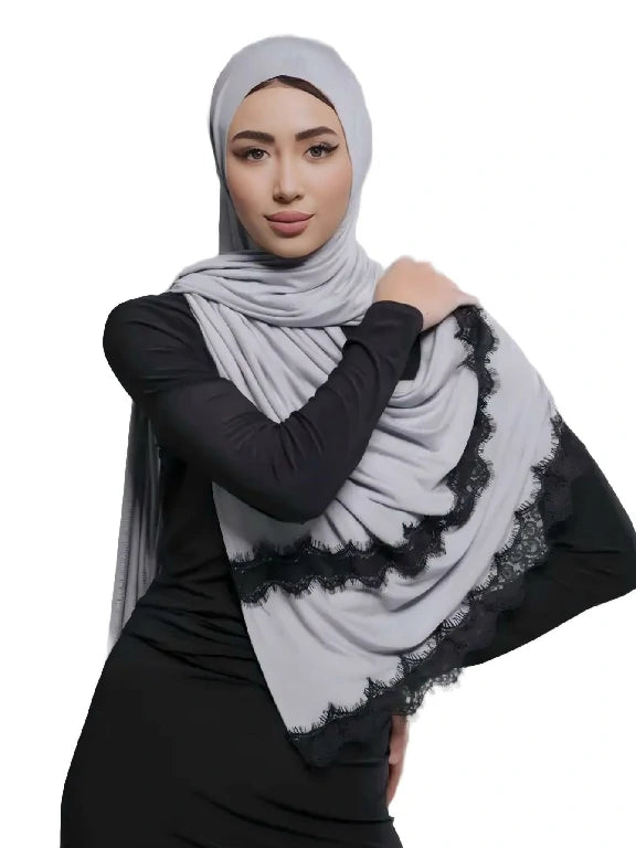 Wholesale High Quality Breathable Jersey Scarf with Scalloped Lace Detailing