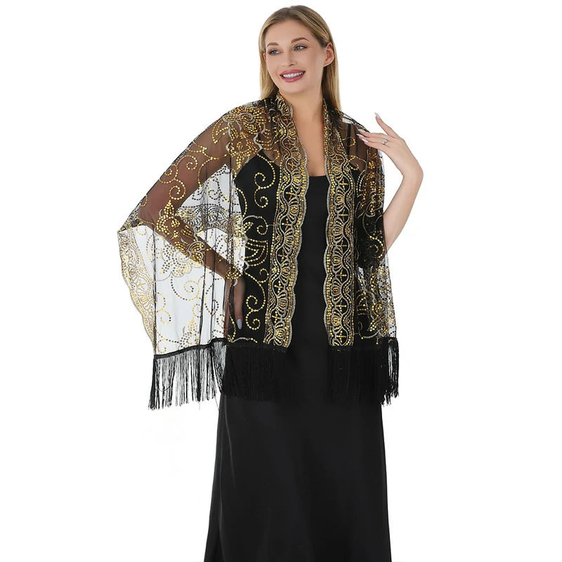 Black and gold sequined shawl