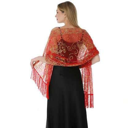 Gold and red sequined shawl