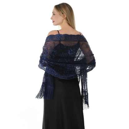 Navy blue sequined shawl
