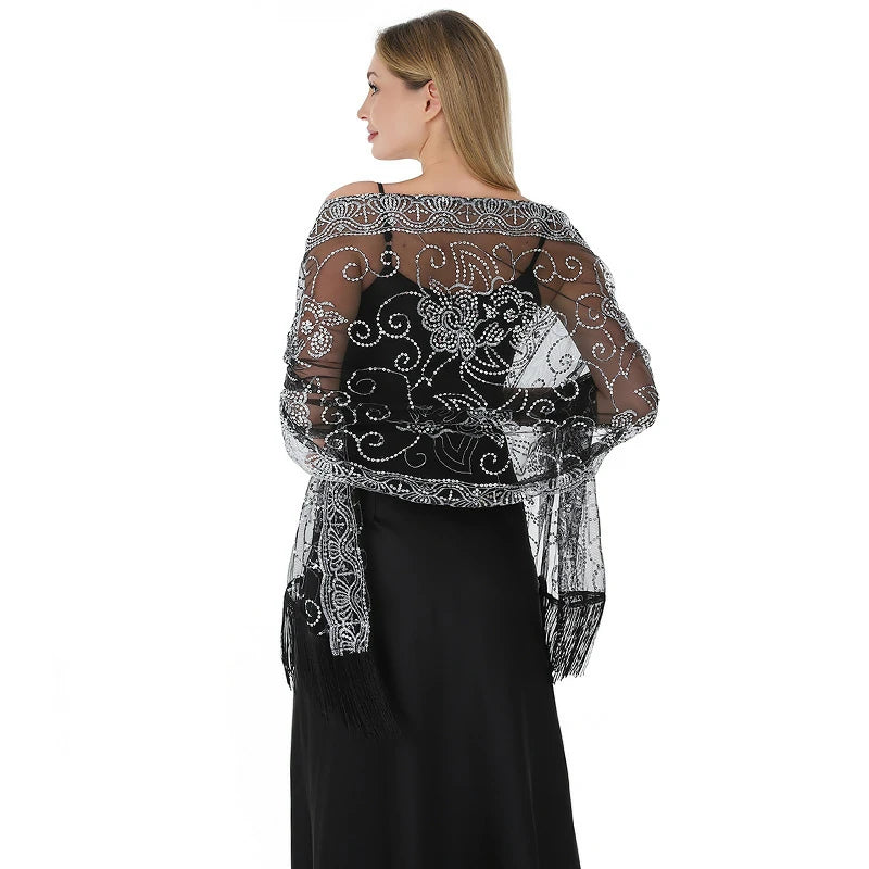 Black and white sequined shawl