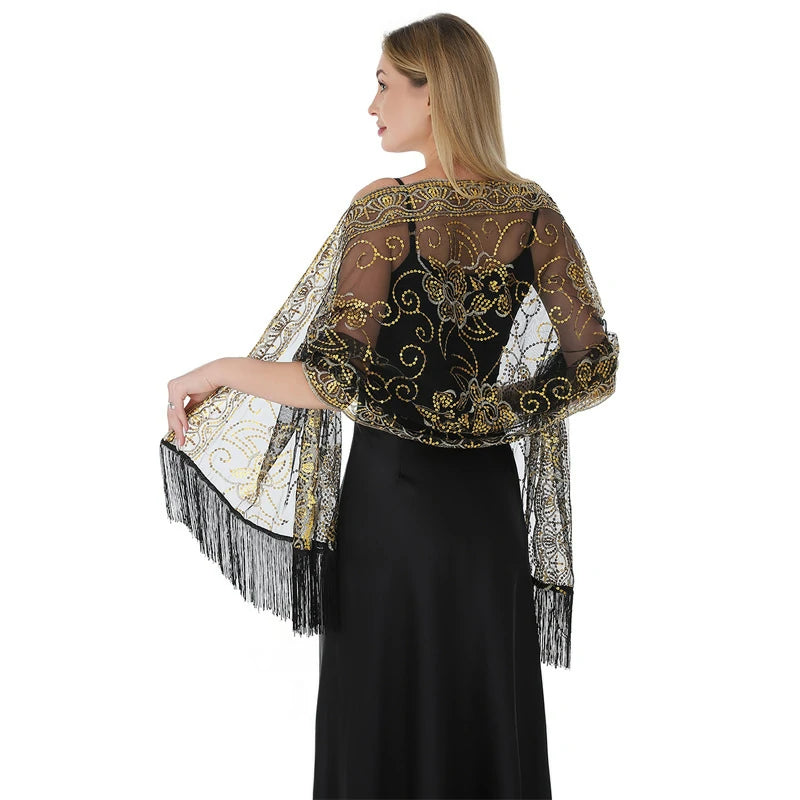 Black and gold sequined shawl