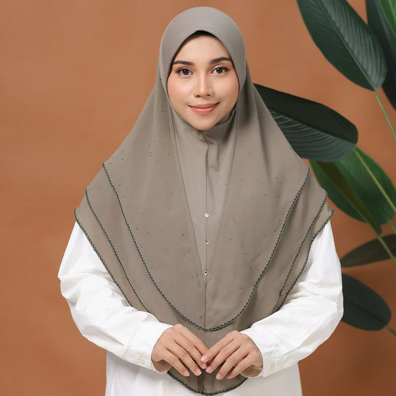 Wholesale Islamic Muslim Cotton Hijab with Beaded Edge Embroidered trim Scarf