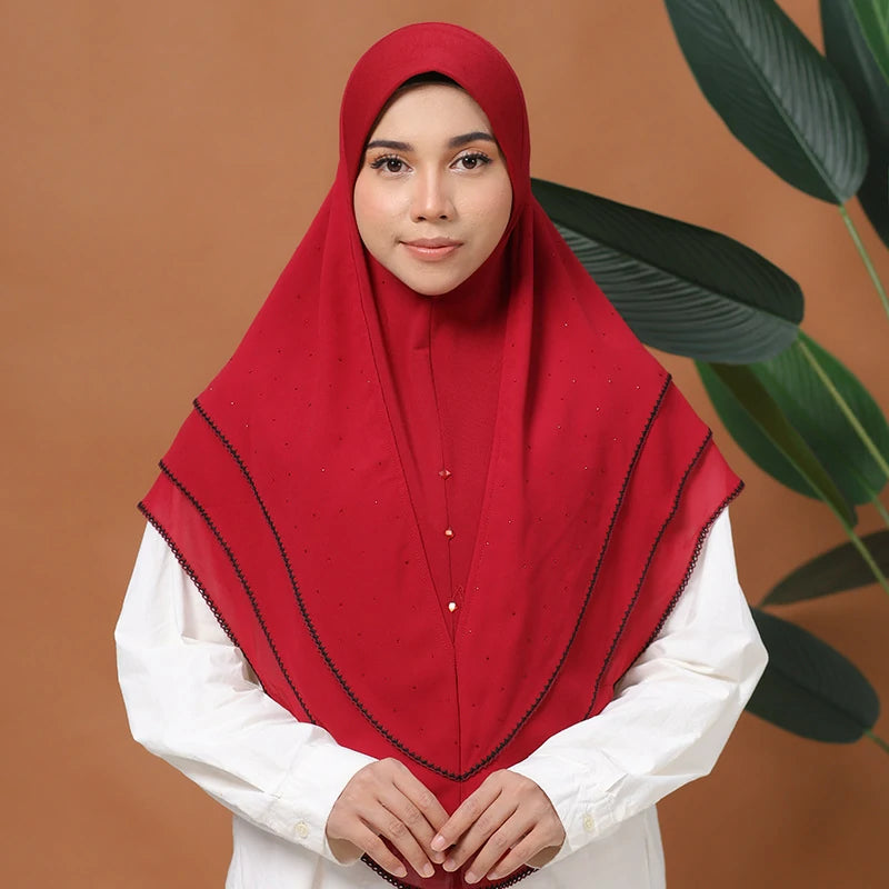 Wholesale Islamic Muslim Cotton Hijab with Beaded Edge Embroidered trim Scarf