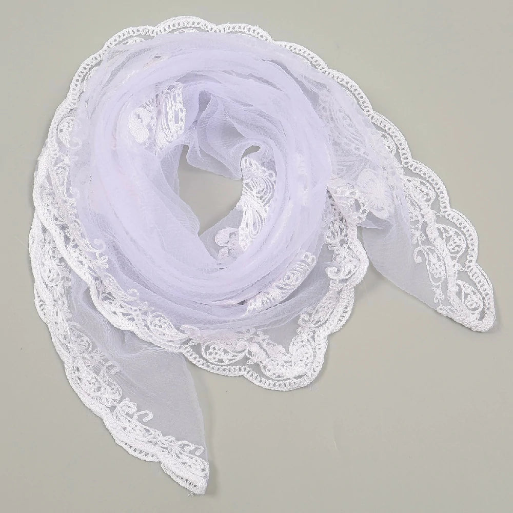 White Cashew Flowers Embroidered Square Scarf