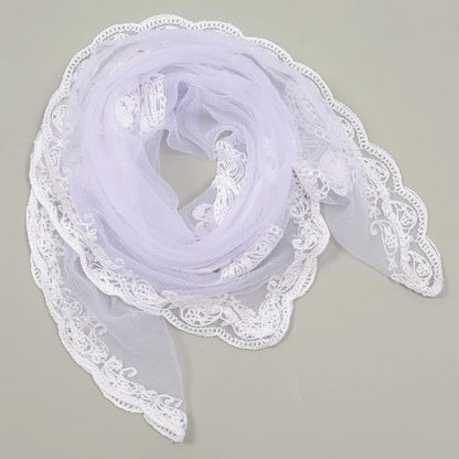White Cashew Flowers Embroidered Square Scarf