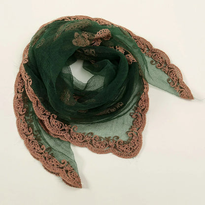 Green Cashew Flowers Embroidered Square Scarf