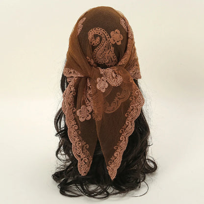 Orange Cashew Flowers Embroidered Square Scarf