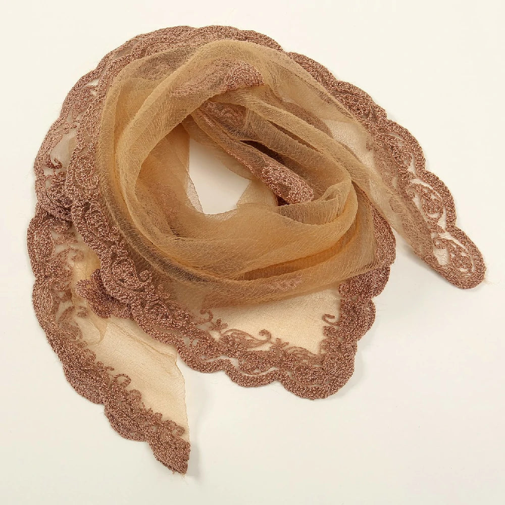 Beige Cashew Flowers Embroidered Square Scarf