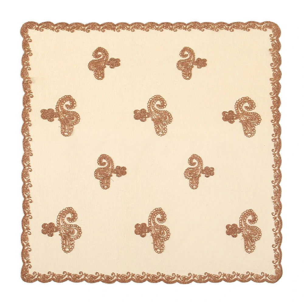 Beige Cashew Flowers Embroidered Square Scarf