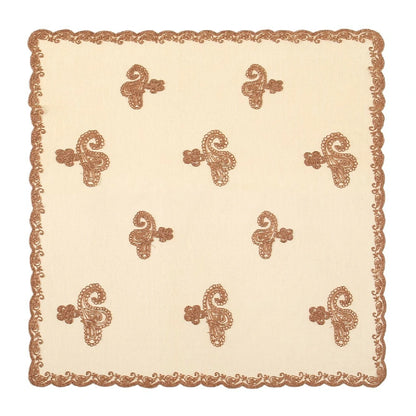 Beige Cashew Flowers Embroidered Square Scarf