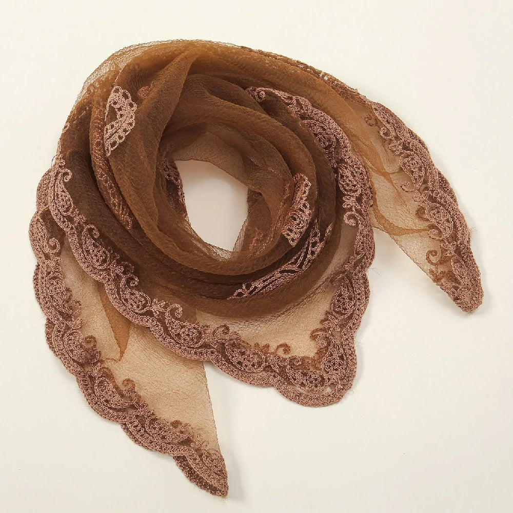 Beige Cashew Flowers Embroidered Square Scarf