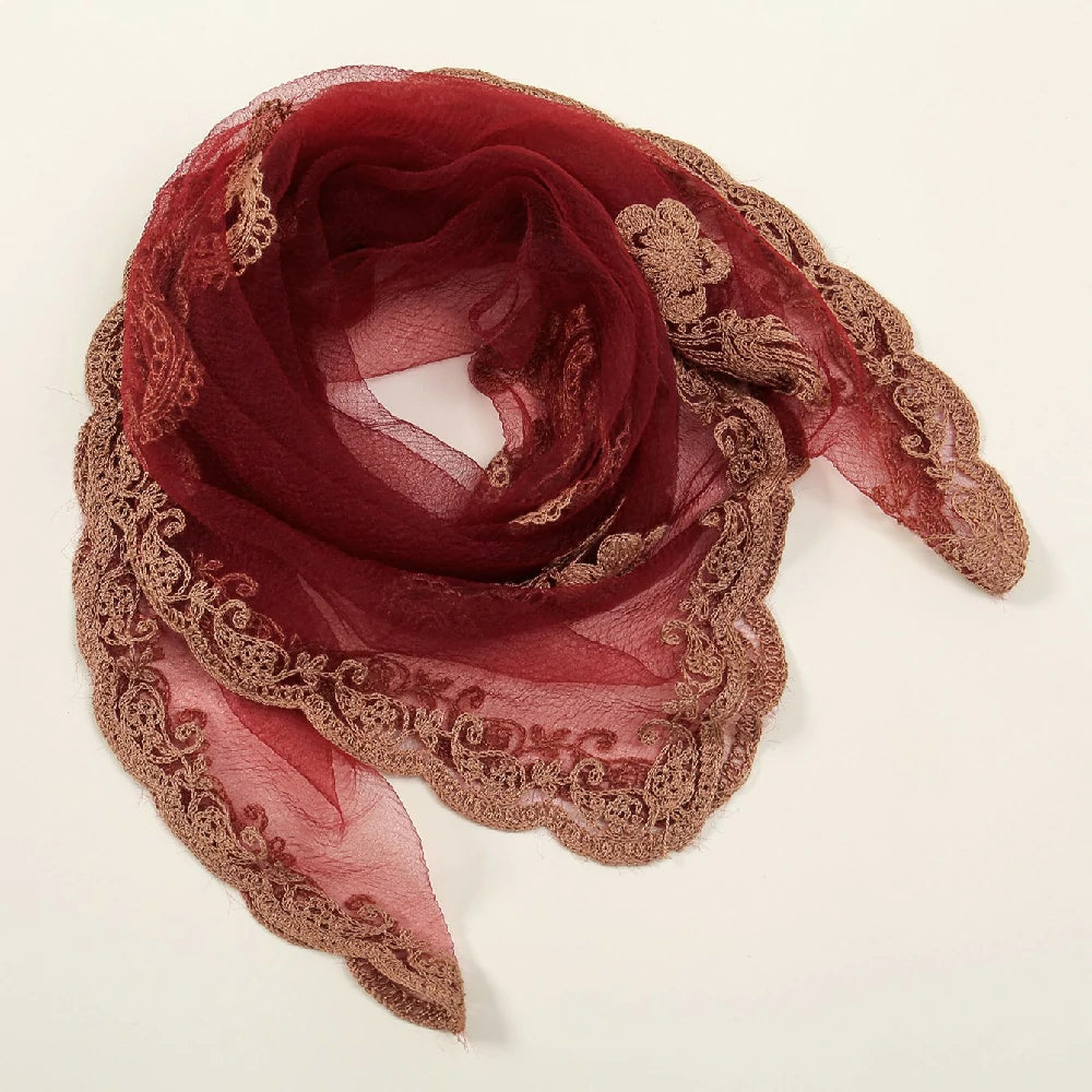 Red Cashew Flowers Embroidered Square Scarf