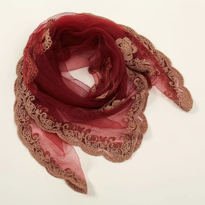 Red Cashew Flowers Embroidered Square Scarf