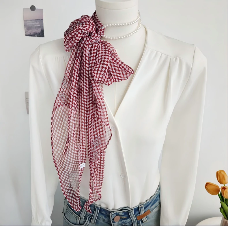 Wholesale Lightweight Checkered Skinny Scarves Bulk Fashion Accessories Boutiques