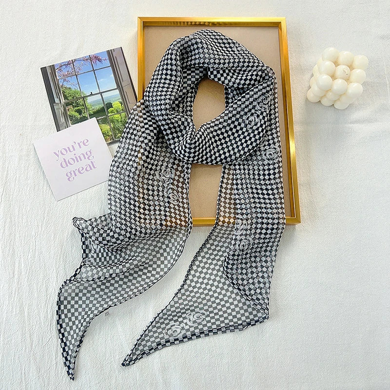 Wholesale Lightweight Checkered Skinny Scarves Bulk Fashion Accessories Boutiques