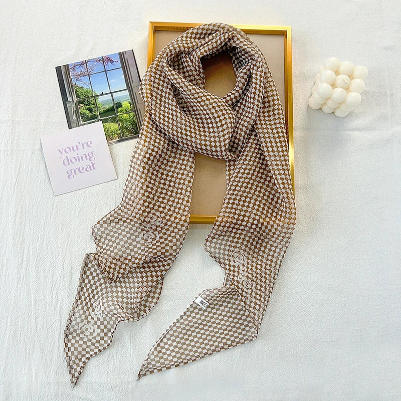 Wholesale Lightweight Checkered Skinny Scarves Bulk Fashion Accessories Boutiques
